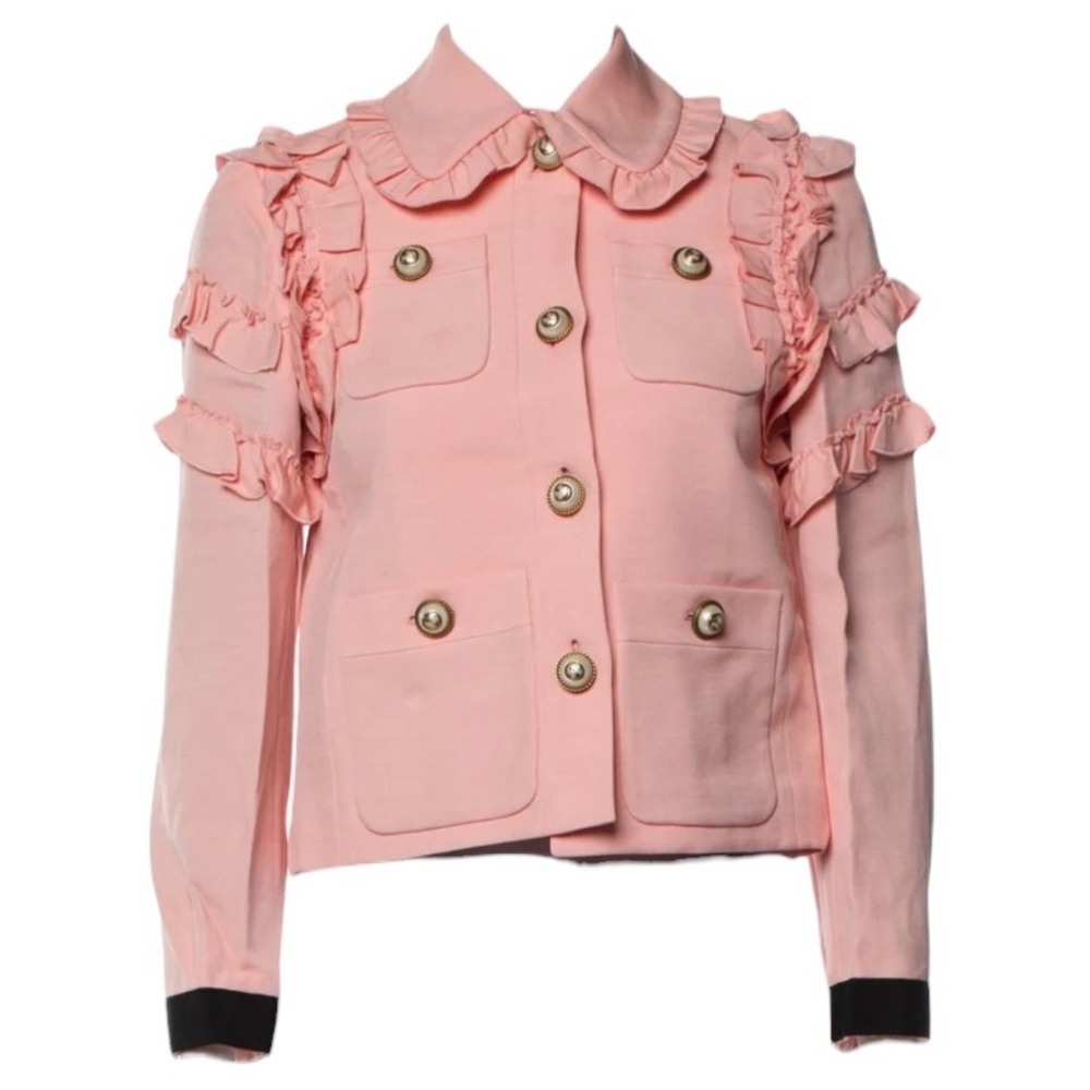 💕SOLD💕GUCCI Ruffle-trimmed Silk And Wool-blend Jacket In blush pink - Picture 1 of 8